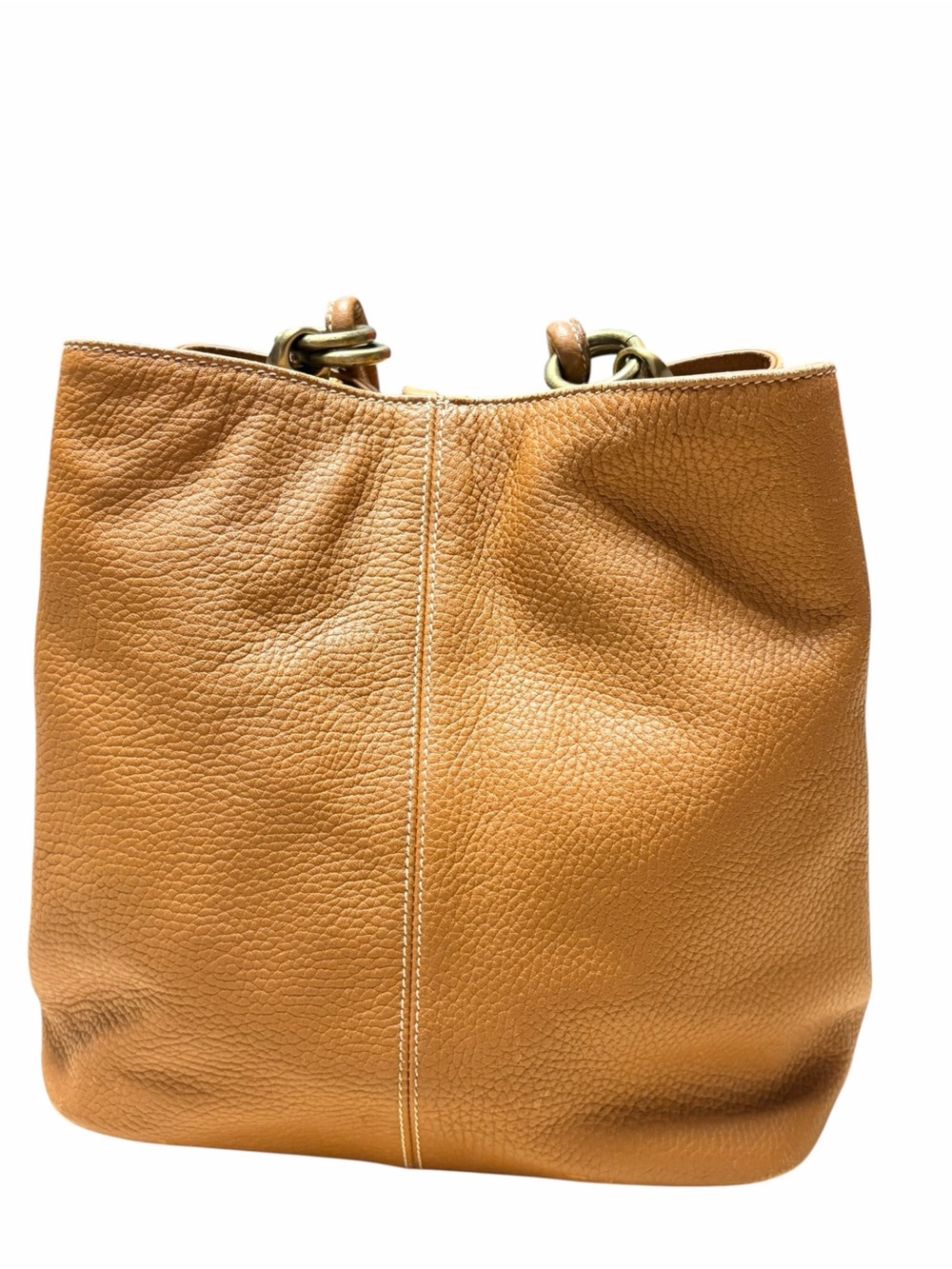 PuntoTres Cognac Genuine Leather Bucket Shoulder Bag Made in Spain - Picture 4 of 9